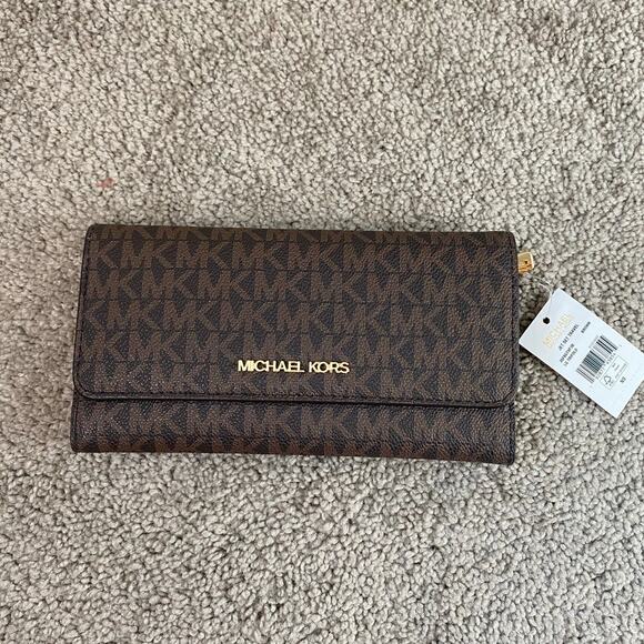 New Michael Kors Jet Set Travel, Brown Wallet - Picture 1 of 4